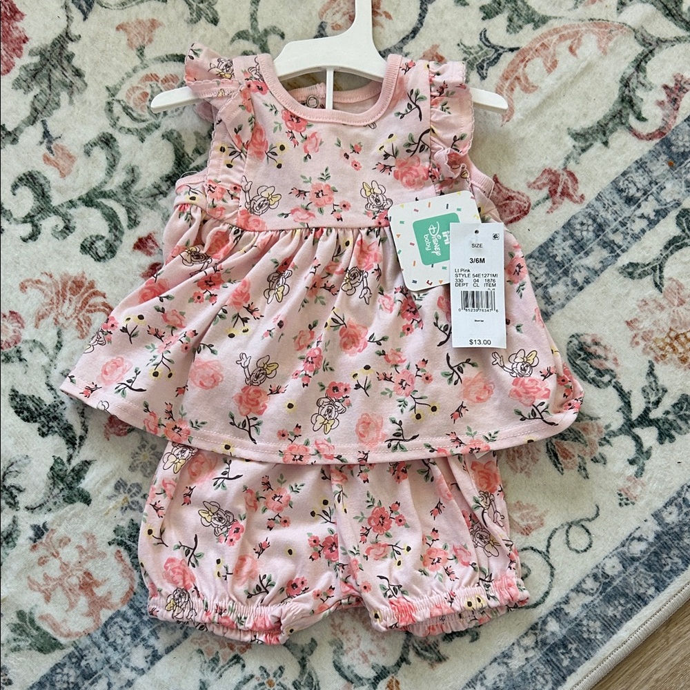 Disney Pink Floral Dress & Bloomers Set
